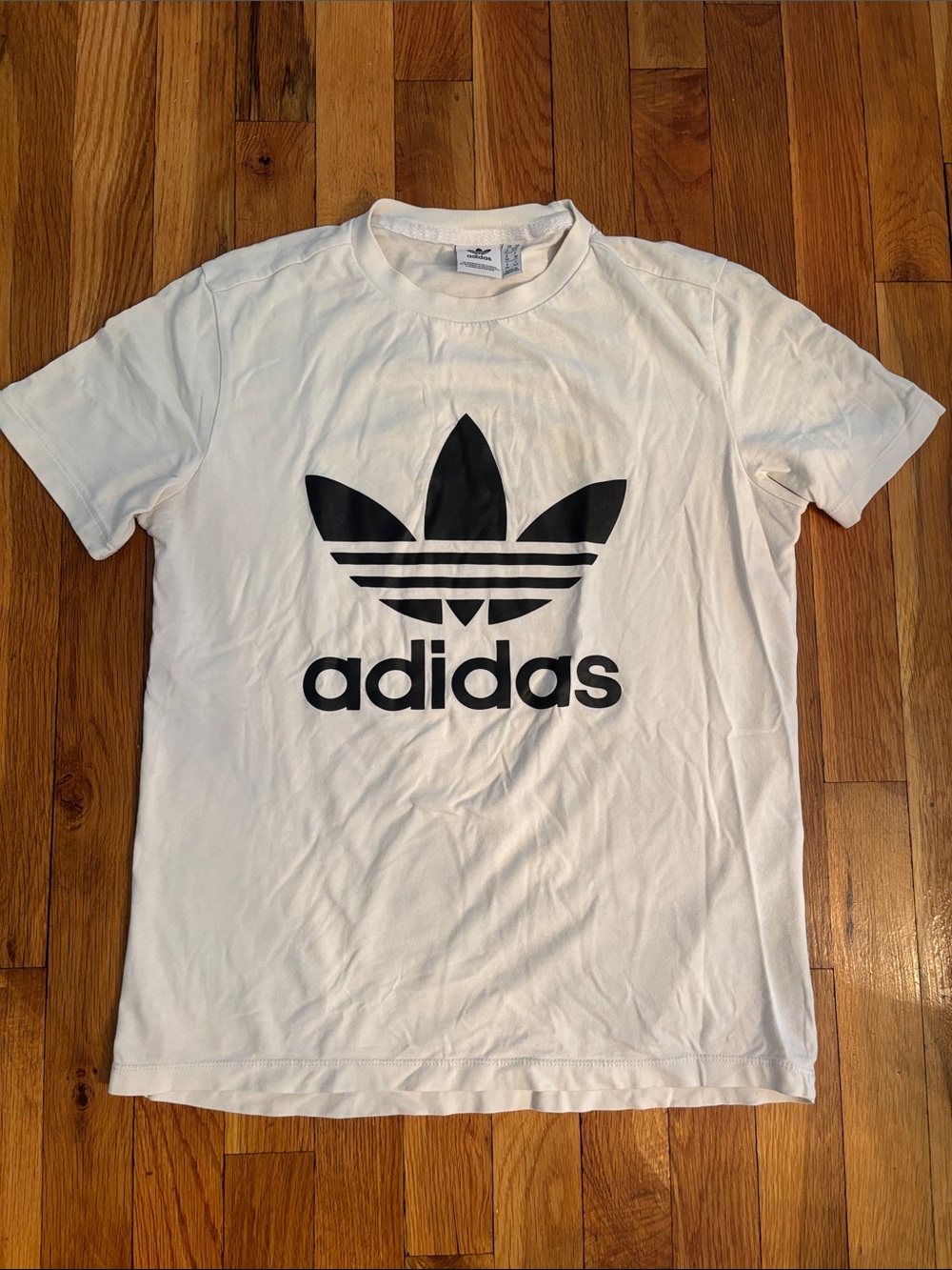 adidas White Short Sleeve Tee with Black Trefoil